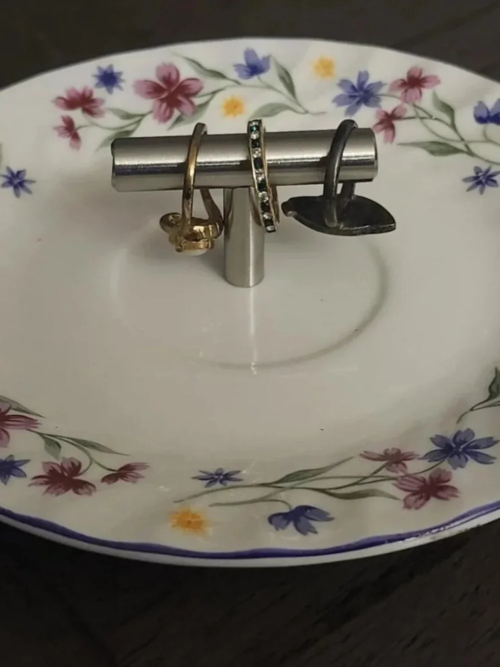 Vintage Floral Jewelry Dish Ring Holder Tray Upcycled Retro Vanity Organizer